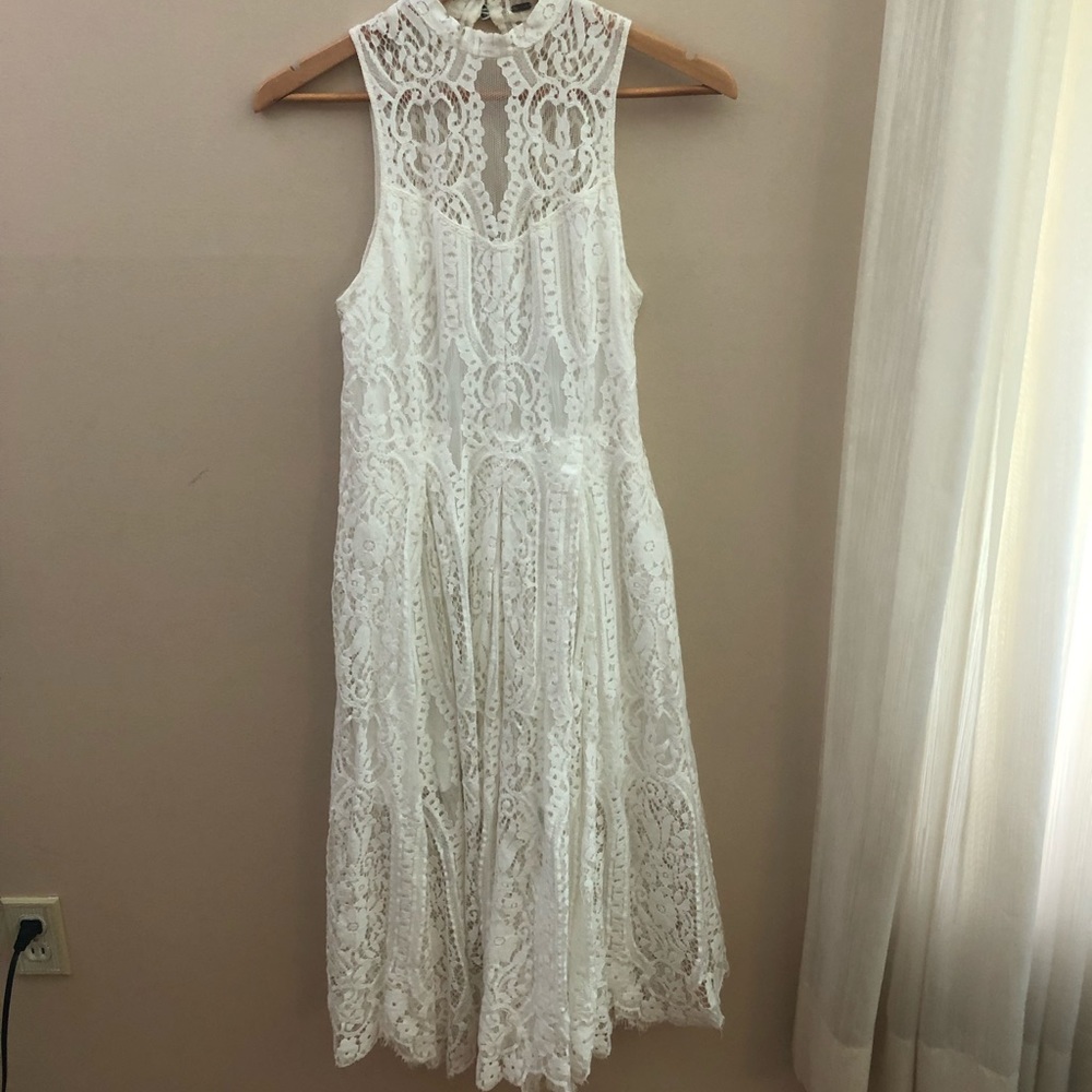 Free People White Lace Trapeze Midi Dress size xs